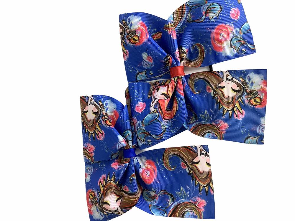 BUNDLE Girl’s Lot of 2 Blue Printed Hair Bow Ties NEW